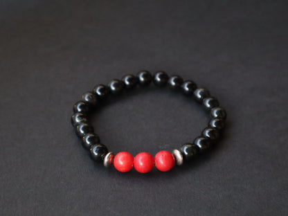 Red Coral & Black Obsidian Confidence, Courage, & Emotions Stability Bracelet