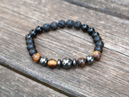 Tiger’s Eye, Hematite, Lava Stones, Matte & Black Onyx Powerful Mix Bracelets