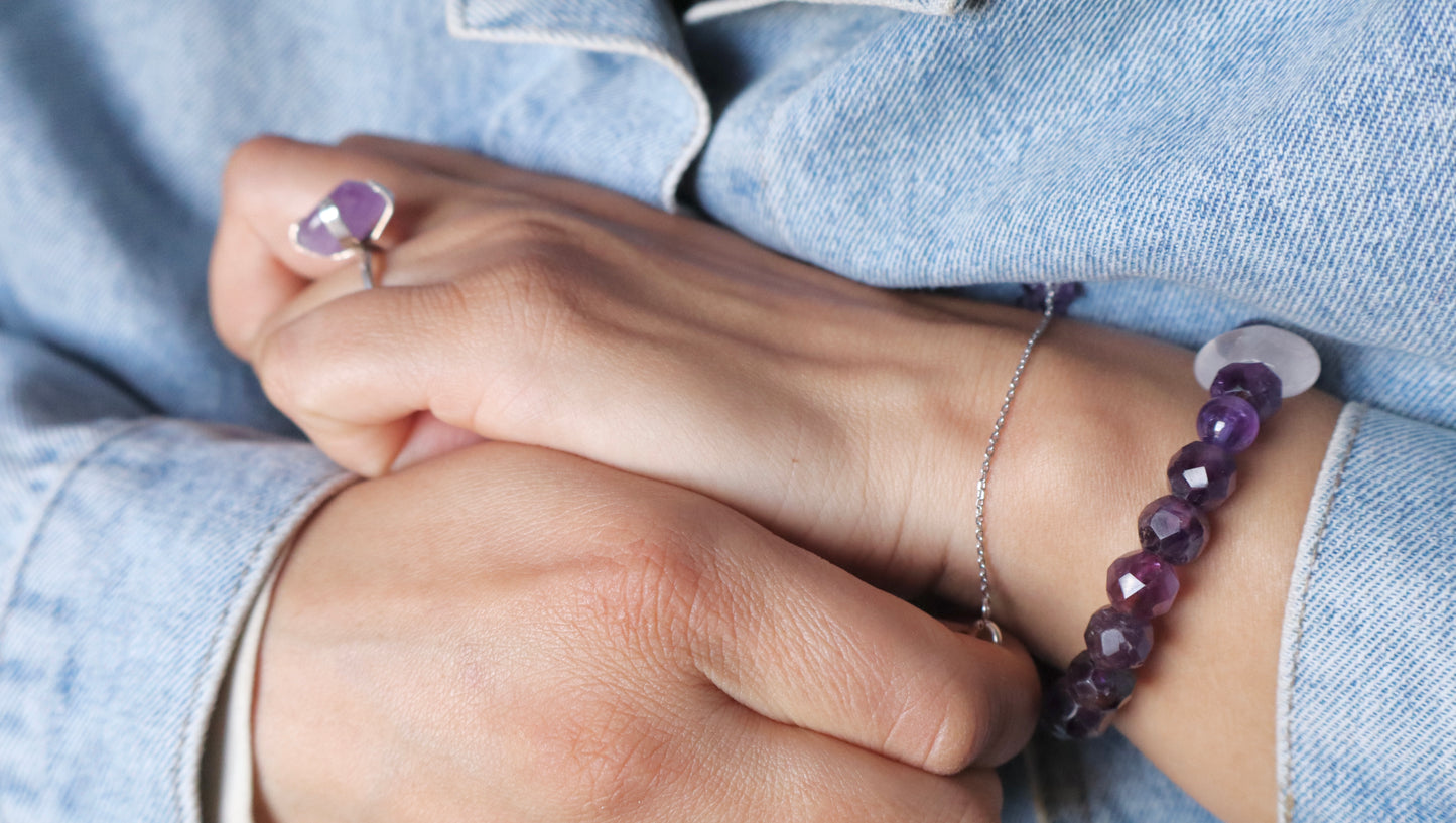 Amethyst & Rose Quartz with 925 Sterling Silver Love & Stress Relief Full Set