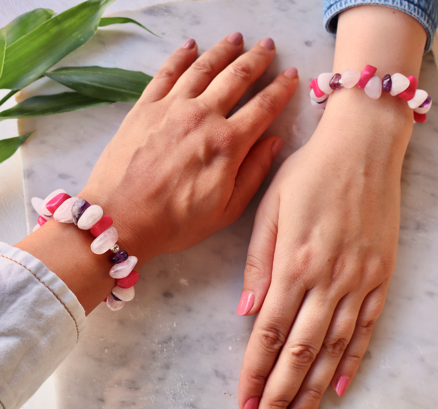 Rose Quartz, Amethyst, & Pink Jade with 925 Sterling Silver Love & Tranquility Bracelet