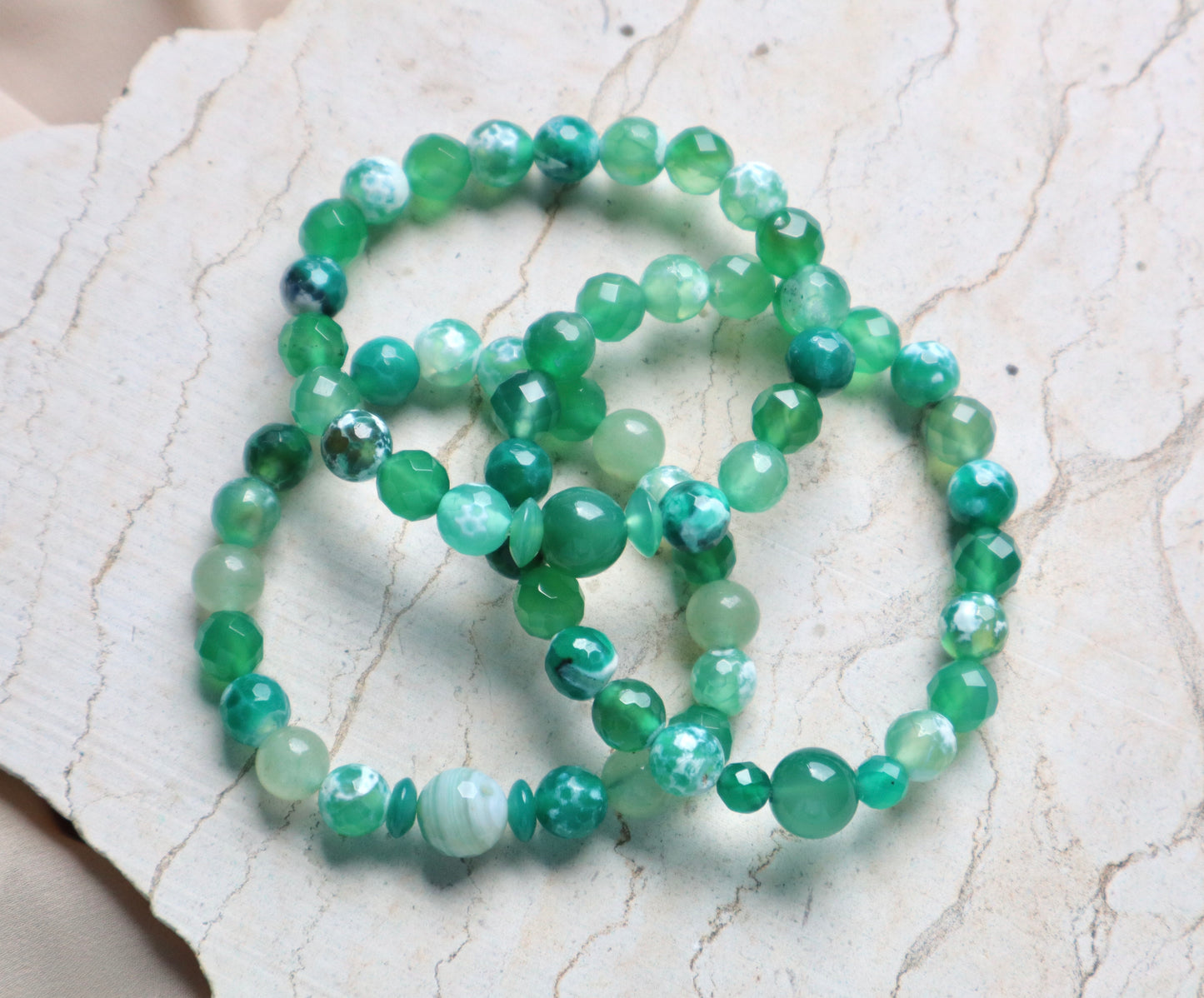 Orca Green Agate, Green Agate, & Jade Personal Growth & Stability Bracelets