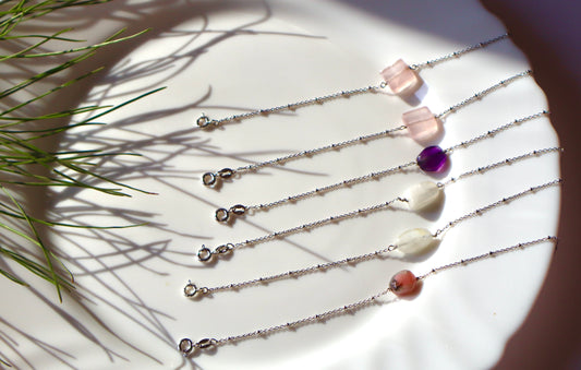 Pink Opal, Moonstone, Amethyst, & Rose Quartz with 925 Sterling Silver Bracelets