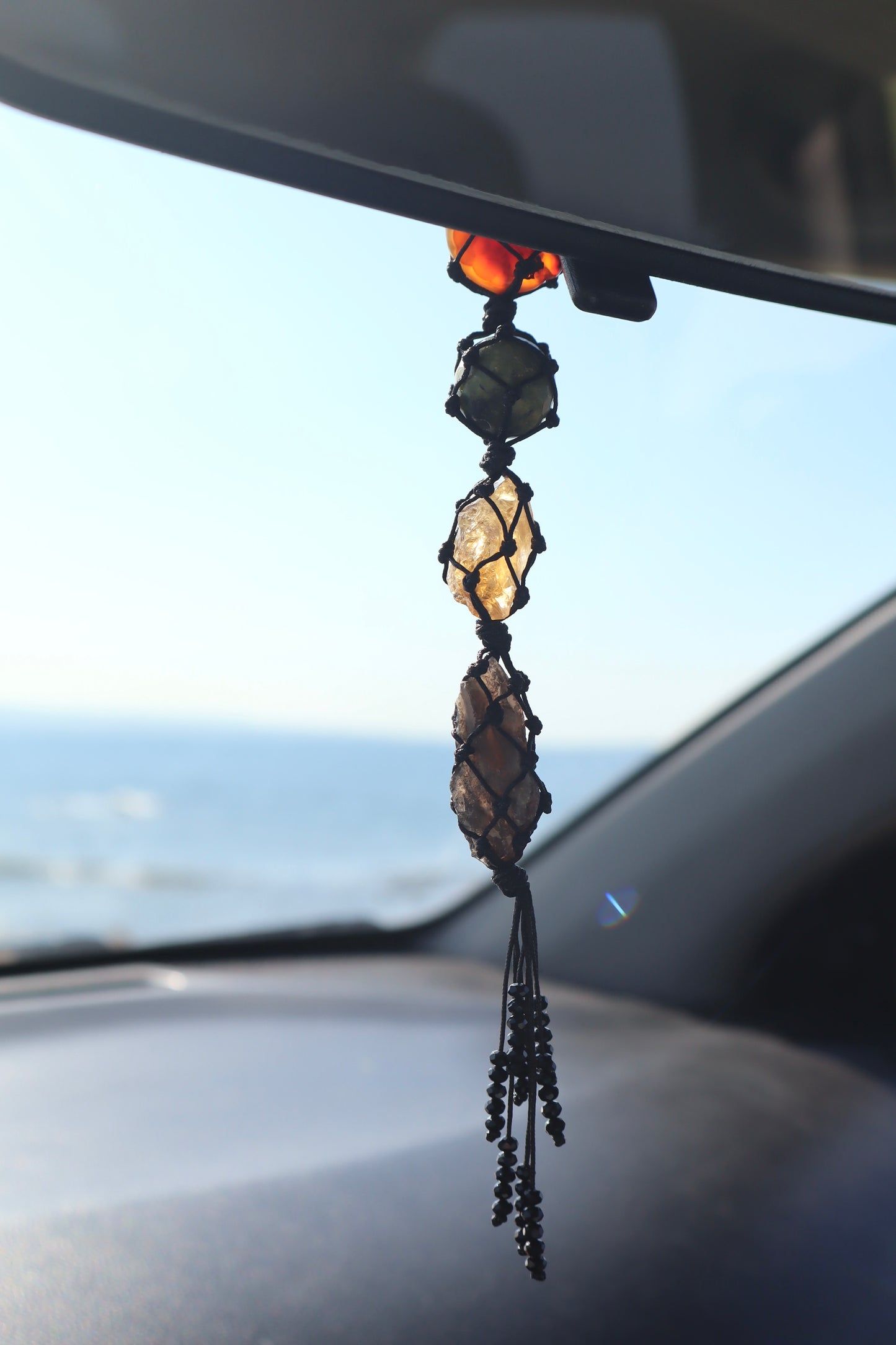 Carnelian, Jade, Citrine, & Smoky Quartz Car Mirror Positive Vibes Charm