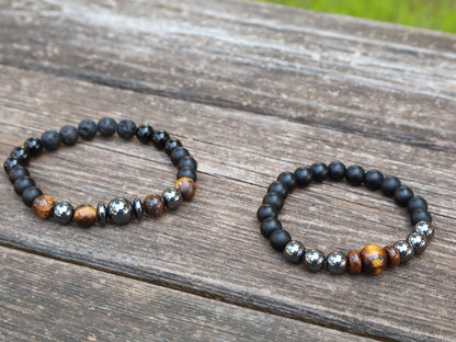 Tiger’s Eye, Hematite, Lava Stones, Matte & Black Onyx Powerful Mix Bracelets