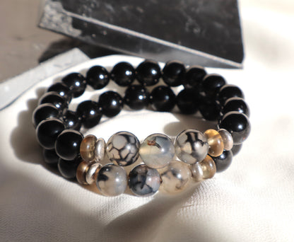 Agate, Smoky Quartz, & Black Onyx  Protection & Emotional Strength Bracelet