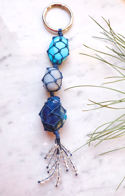 Turquoise, Angelite, & Blue Agate Car Mirror Charm