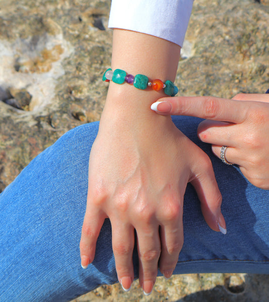 African Amazonite & Multi-Gemtones with 925 Sterling Silver Bracelet