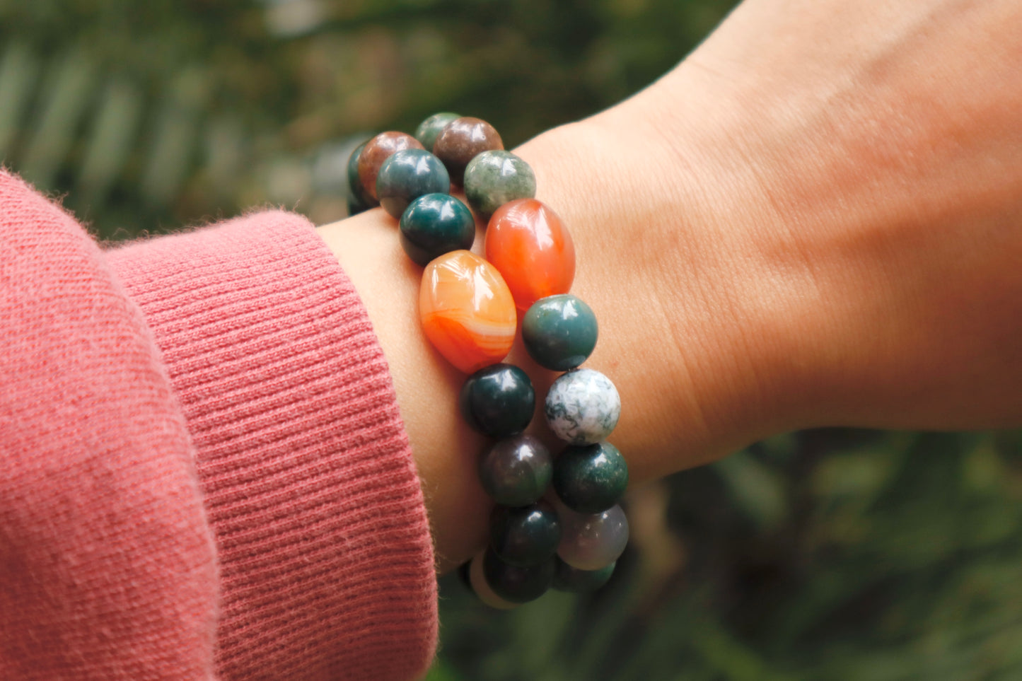 Moss Agate & Carnelian Courage & Stability Bracelet