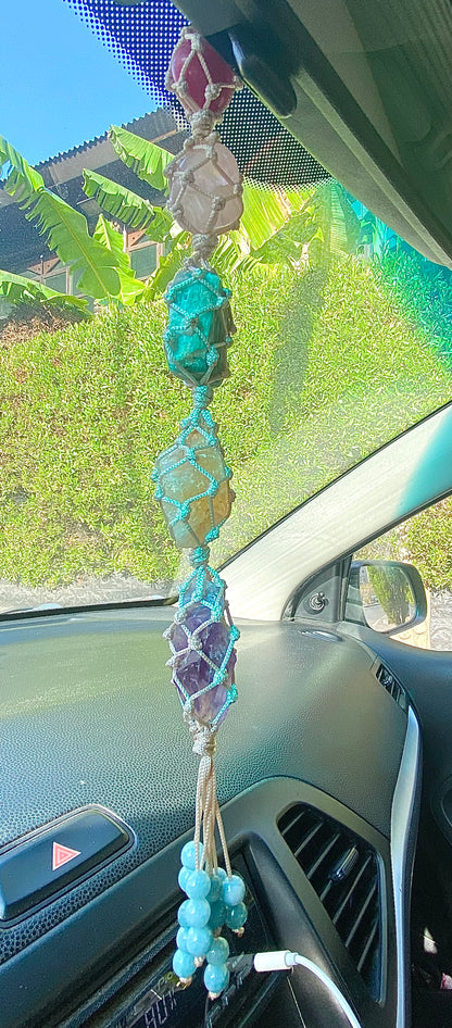 Ruby, Rose Quartz, Amazonite, Citrine, Amethyst, & Aquamarine Car Mirror Charm Extra Positive Vibe Ride