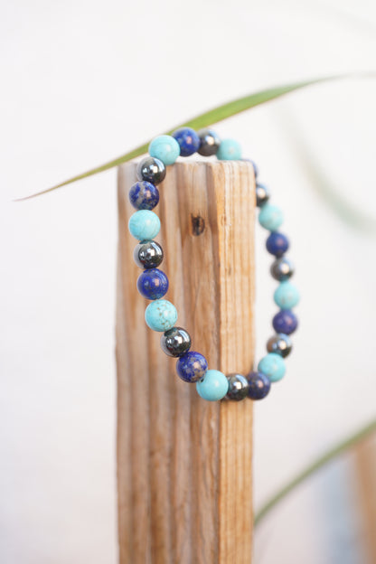 Turquoise, Lapis Lazuli, & Hematite Pain Relief Bracelet
