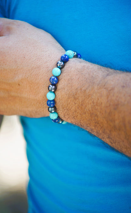 Turquoise, Lapis Lazuli, & Hematite Pain Relief Bracelet