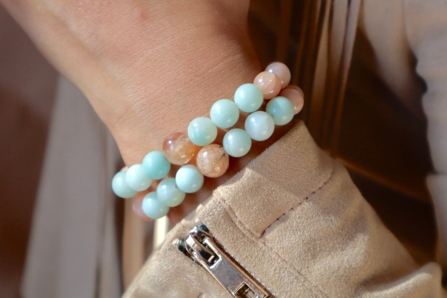 Moonstone, Sunstone, & Amazonite Vitality, Emotional Balance, & Tranquility Bracelet