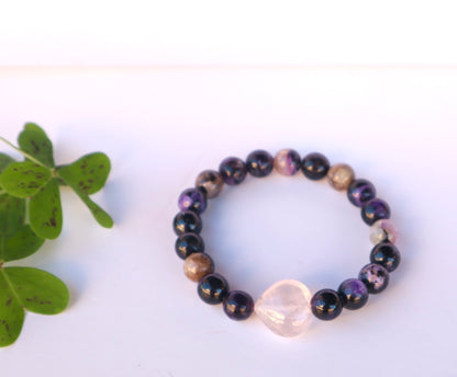 Charoite & Rose Quartz Emotional Healing & Stress Relief Rare Bracelet