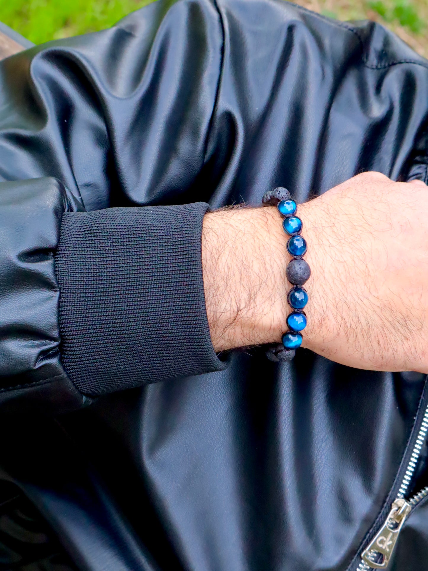 Blue Tiger’s Eye & Lava Stones Strength & Clarity Bracelet