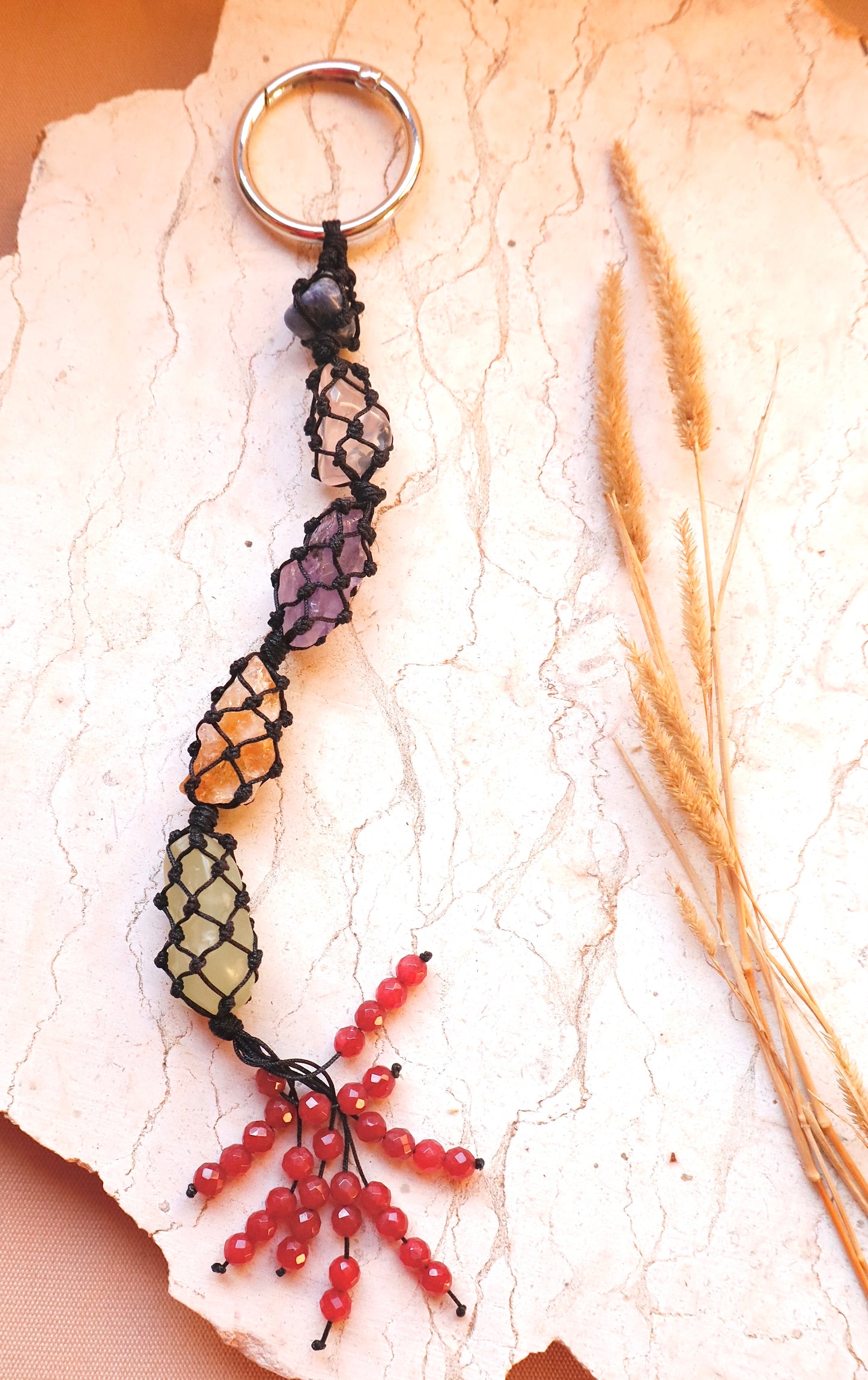 Amethyst & Ruby Gemstones Car Crystal Rear View Mirror Charm For Positive Vibe Journey