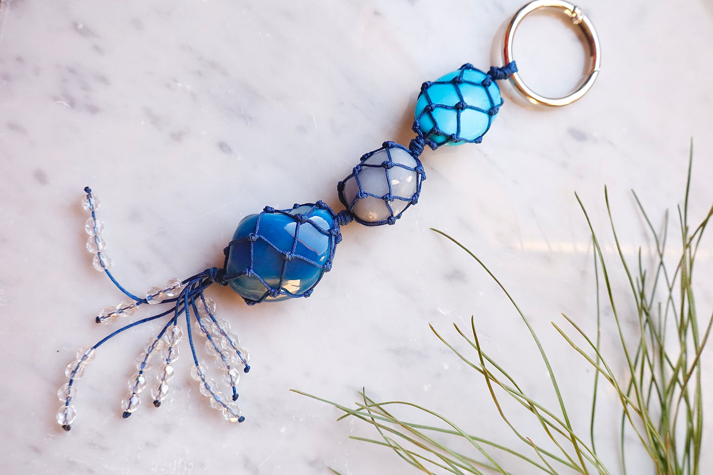 Turquoise, Angelite, & Blue Agate Car Mirror Charm