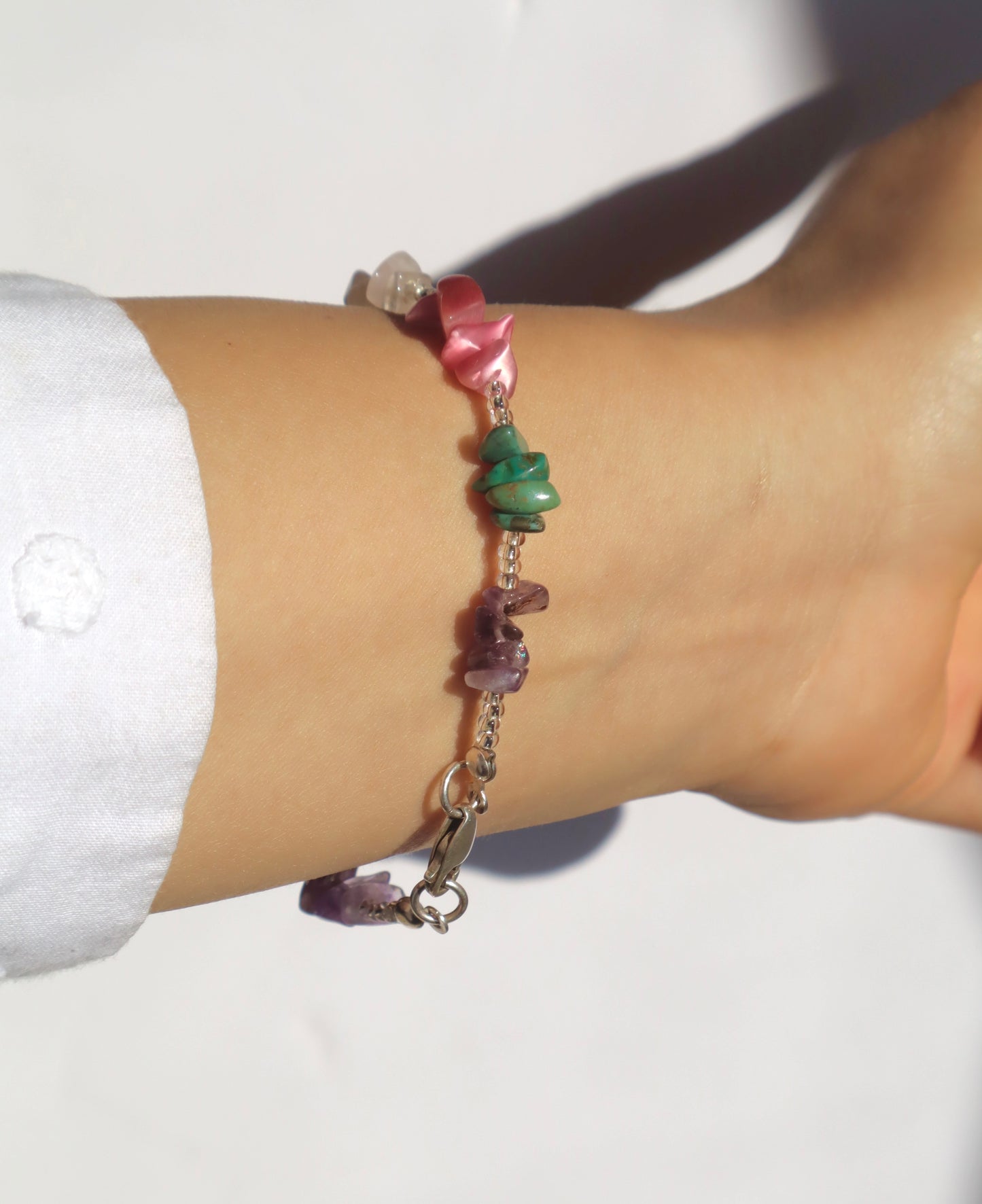 Turquoise, Amethyst, Rose Quartz, & Pink Cat Eye Love & Courage Bracelet