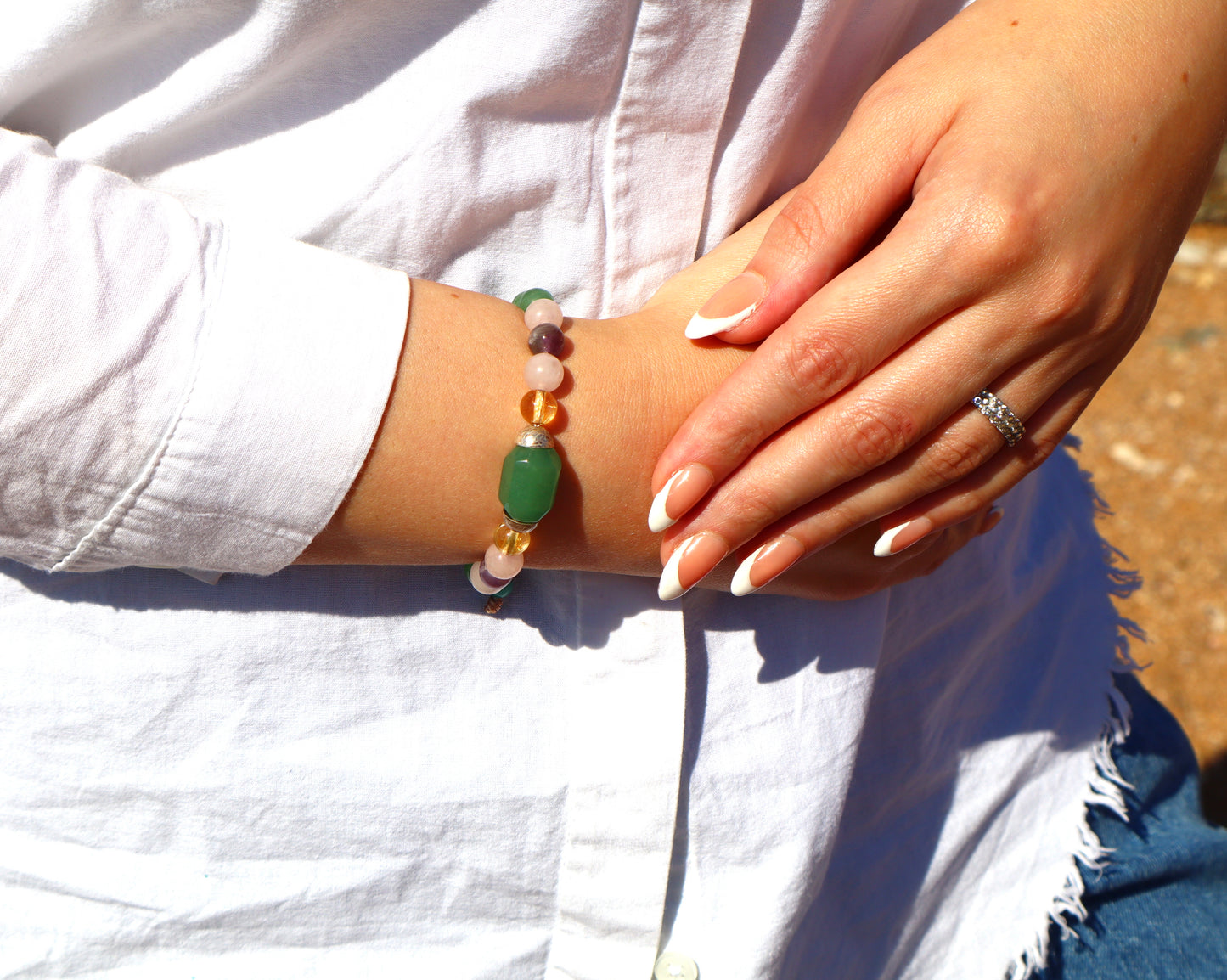 Jade, Rose Quartz, Amethyst, Citrine, Turquoise, & Aquamarine Bomb of Benefits Bracelet