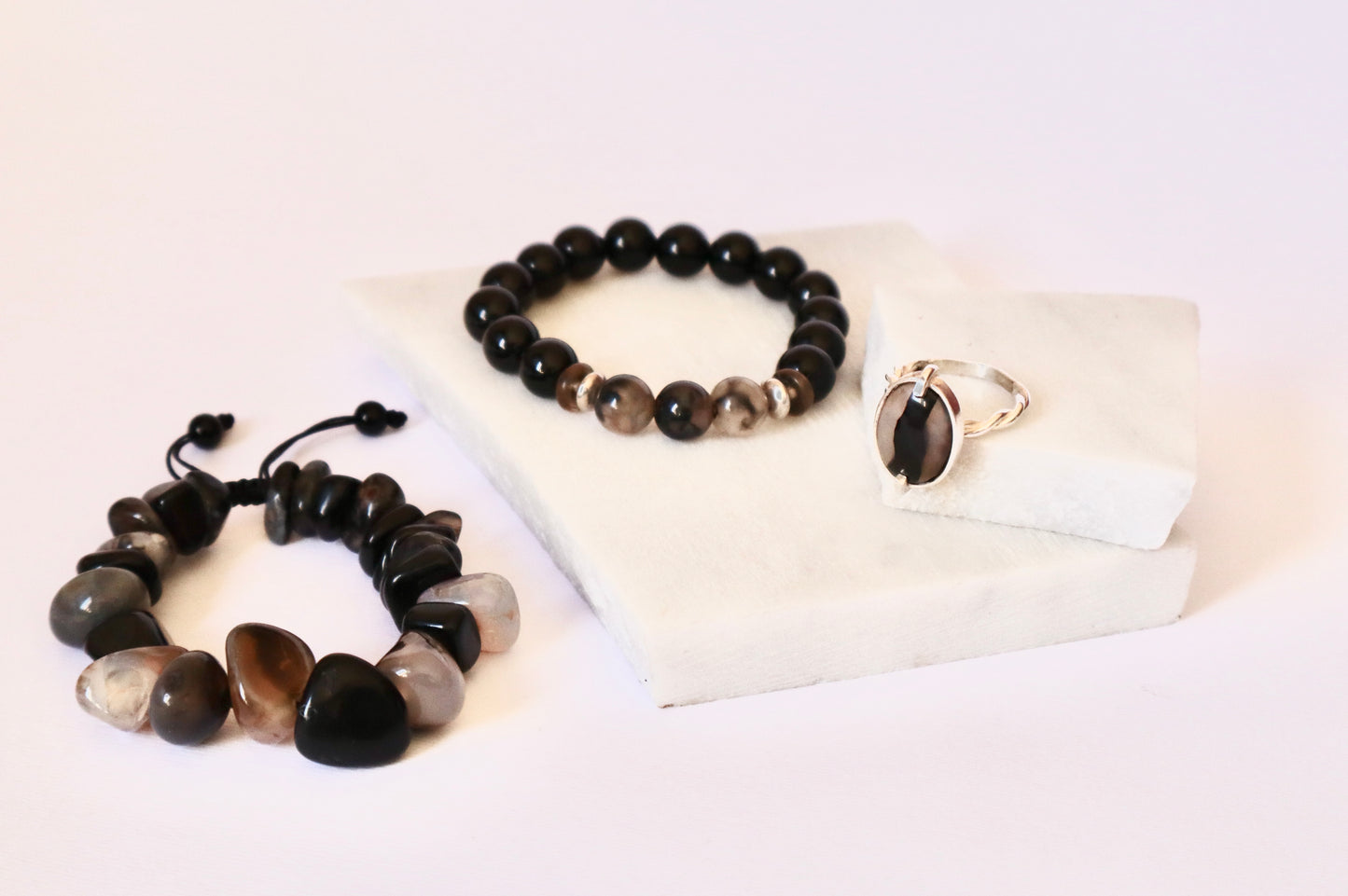 Black Onyx & Agate with 925 Sterling Silver Full Sets