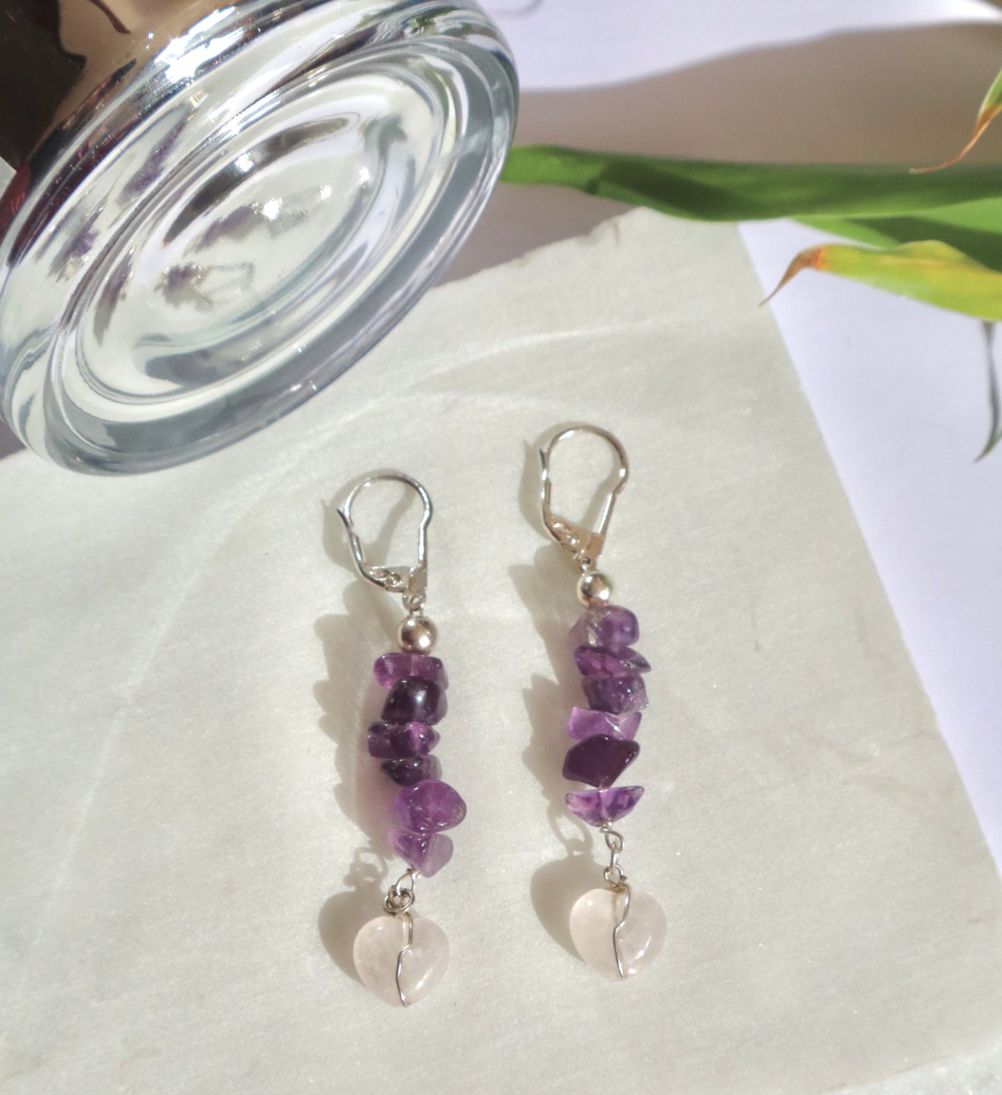 Amethyst & Rose Quartz Tranquility & Love Engancement Earrings