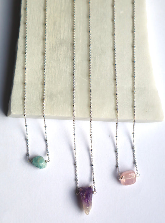 Aquamarine, Amethyst, & Rose Quartz with 925 Sterling Silver Necklaces