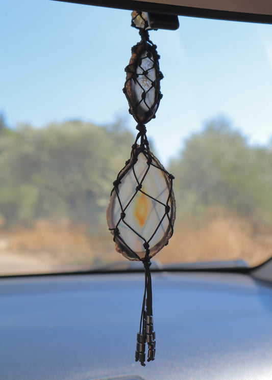 Agate Slice & Citrine Car's Mirror Chain