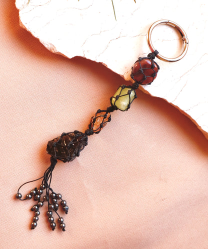 Carnelian, Jade, Citrine, & Smoky Quartz Car Mirror Positive Vibes Charm