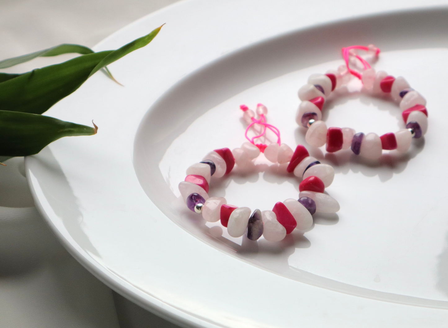 Rose Quartz, Amethyst, & Pink Jade with 925 Sterling Silver Love & Tranquility Bracelet