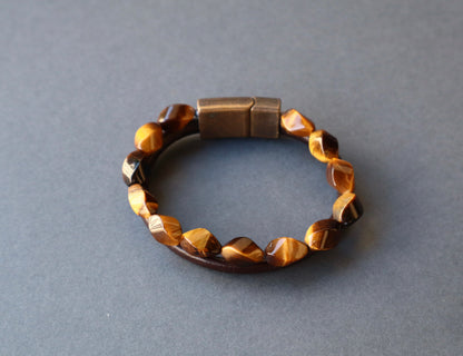 Tiger’s Eye & Brown Leather Courage & Wealth Double Bracelet