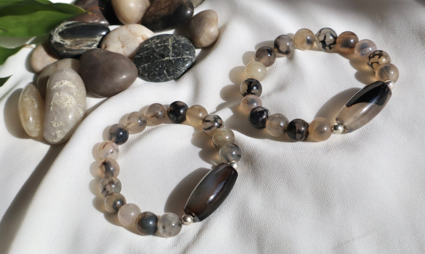 Black & Beige Agate Protection & Courage Bracelets