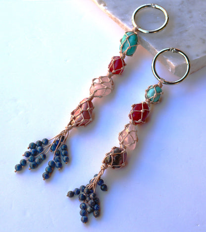 Ruby & Rhodonite Gemstones Car Crystal Rear View Mirror Charm For Positive Vibe Journey