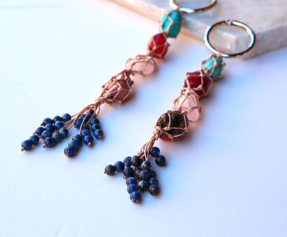 Ruby & Rhodonite Gemstones Car Crystal Rear View Mirror Charm For Positive Vibe Journey