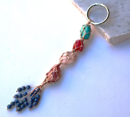 Ruby & Rhodonite Gemstones Car Crystal Rear View Mirror Charm For Positive Vibe Journey