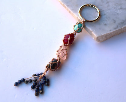 Ruby & Rhodonite Gemstones Car Crystal Rear View Mirror Charm For Positive Vibe Journey