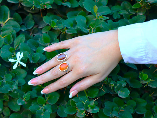 925 Sterling Silver Rings with Yemeni Agate Courage & Abundance Stone