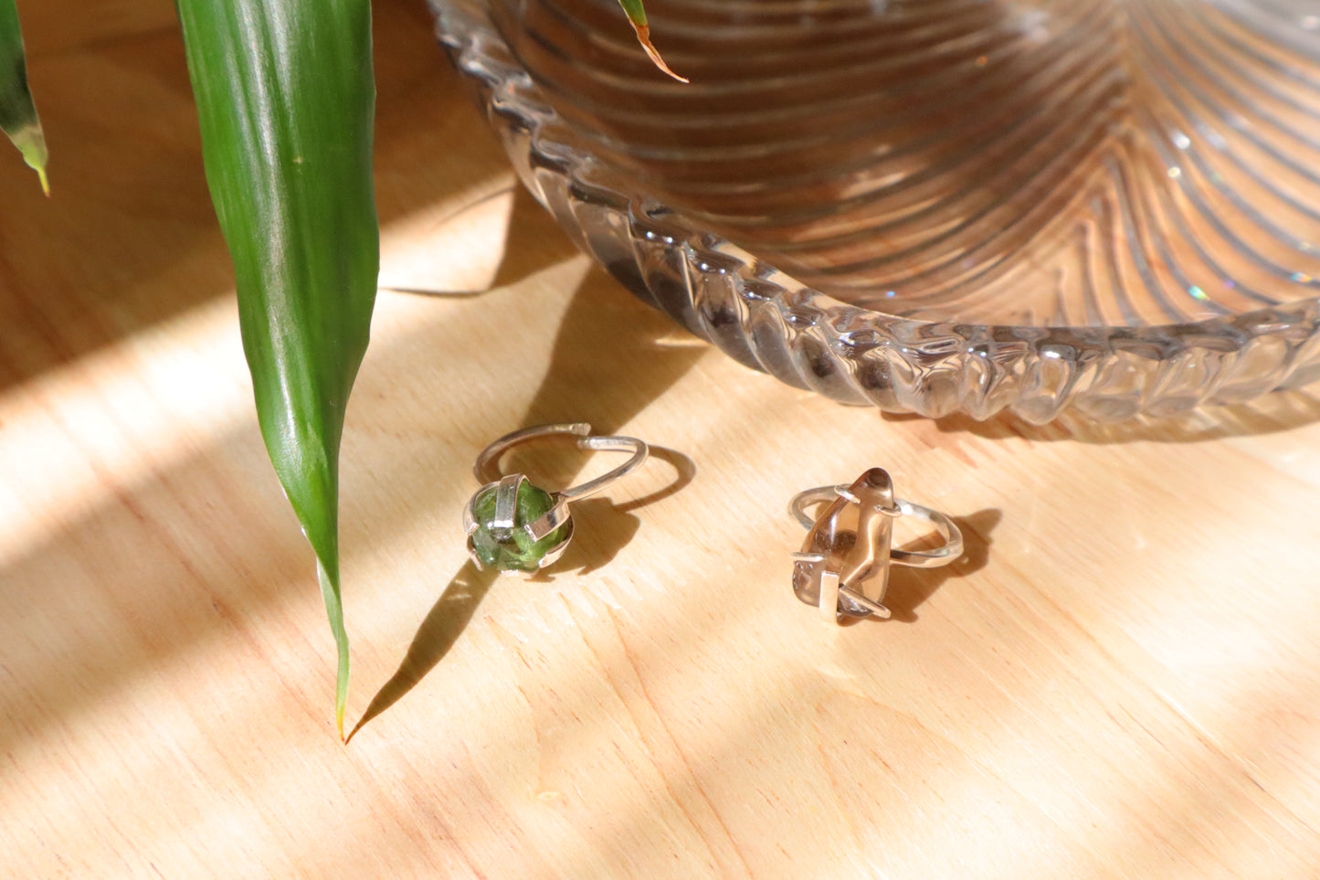 Green Tourmaline and Smokey Quartz Sterling Silver Rings