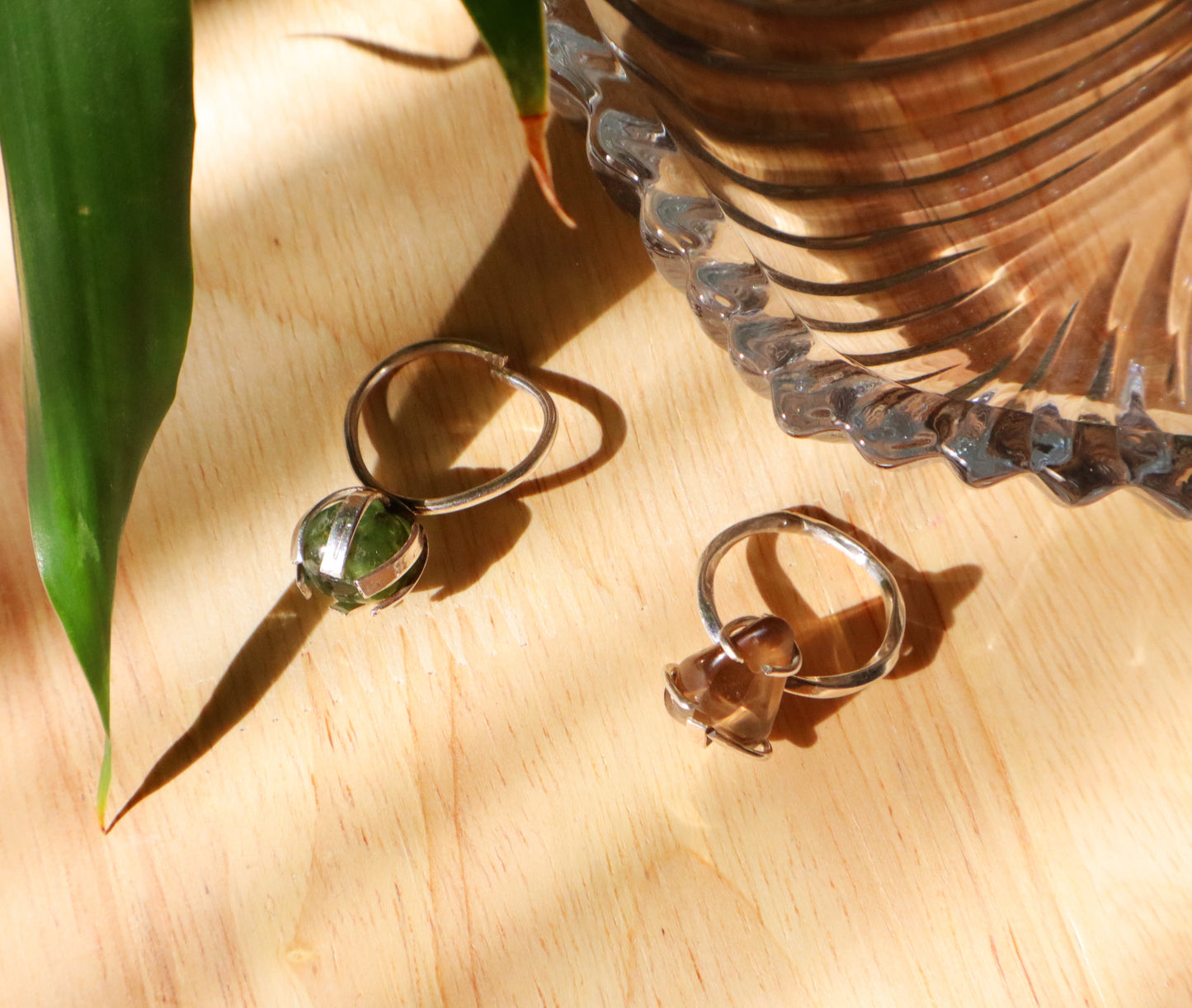 Green Tourmaline and Smokey Quartz Sterling Silver Rings