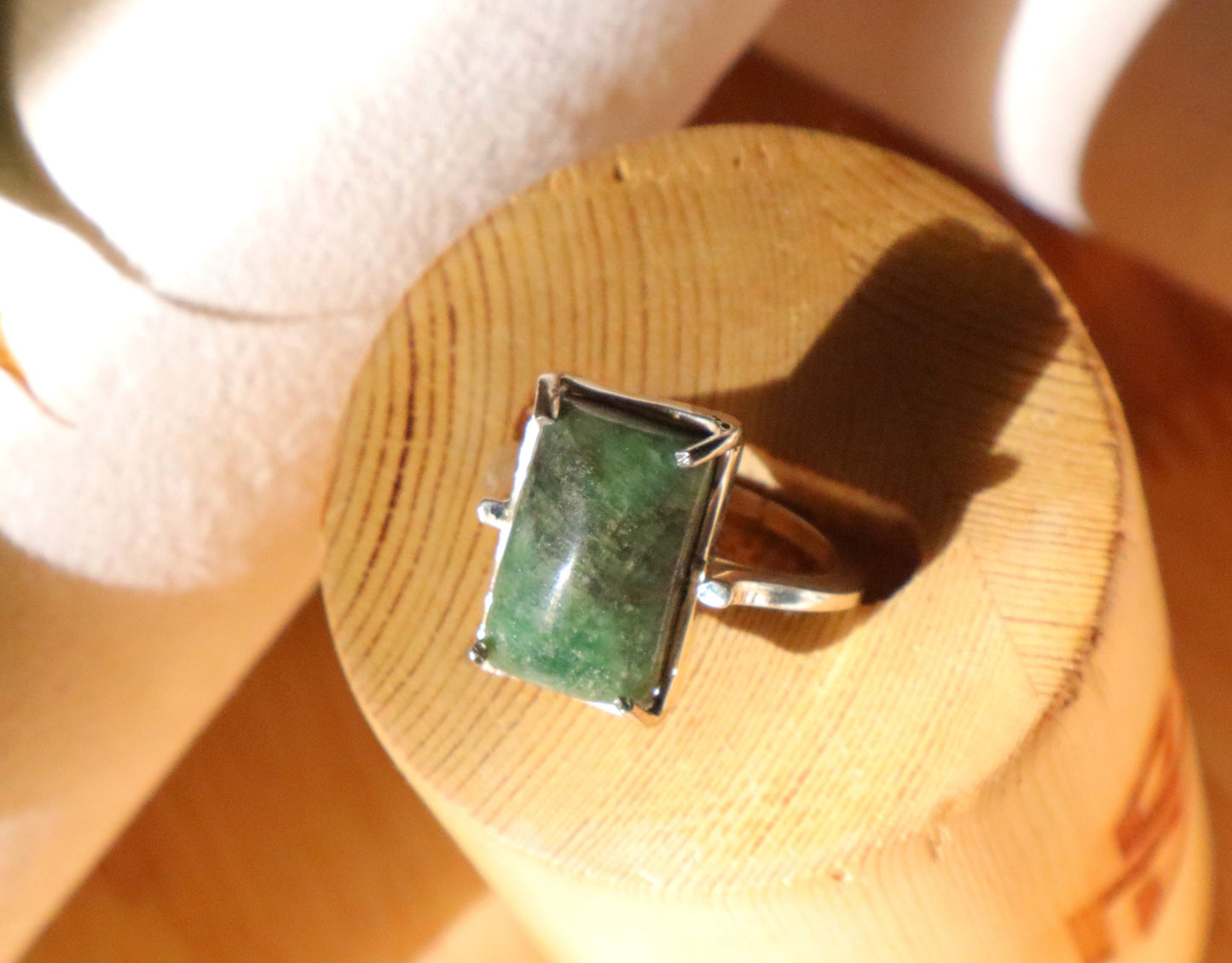 African Emerald With Sterling Silver Women Happiness Rings