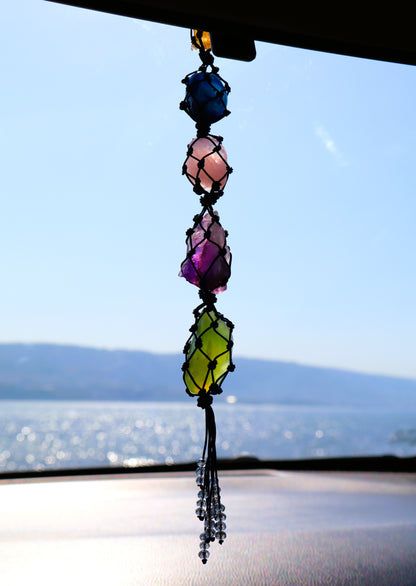 Citrine Car Crystal Rear View Mirror Charm For Positive Vibe Journey