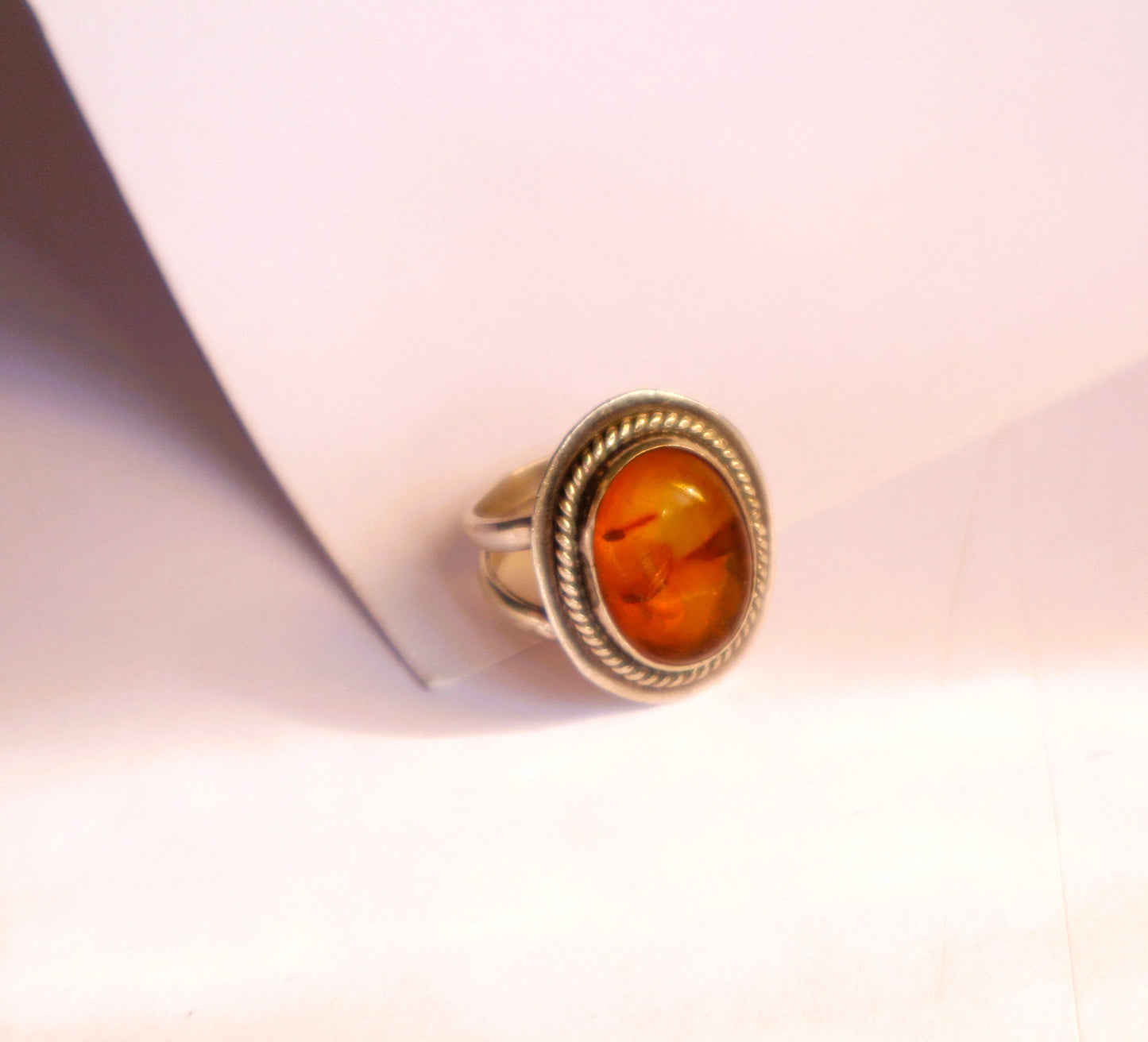 Amber with 925 Sterling Silver Ladies Pain Relief Ring