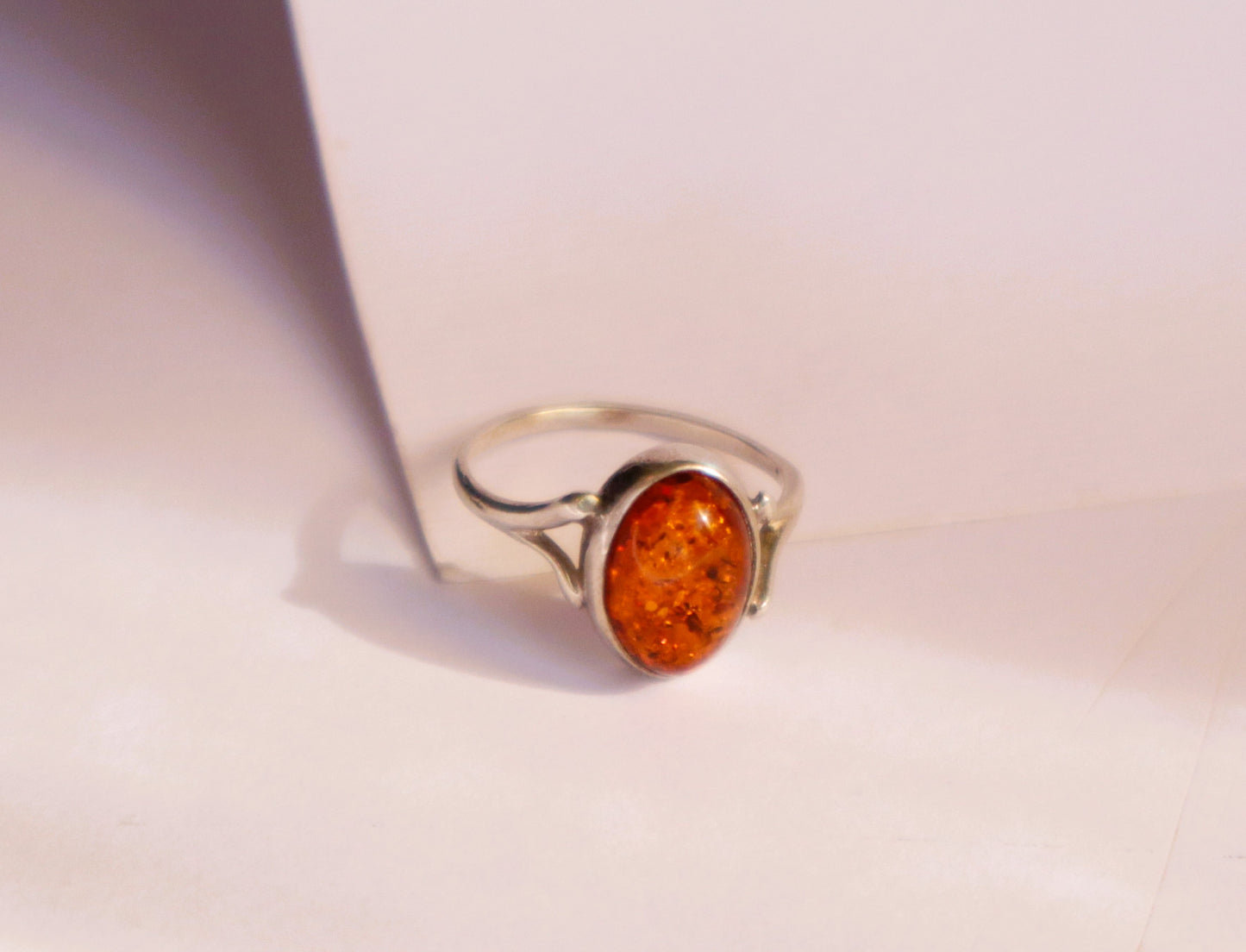 Amber with 925 Sterling Silver Ladies Pain Relief Ring