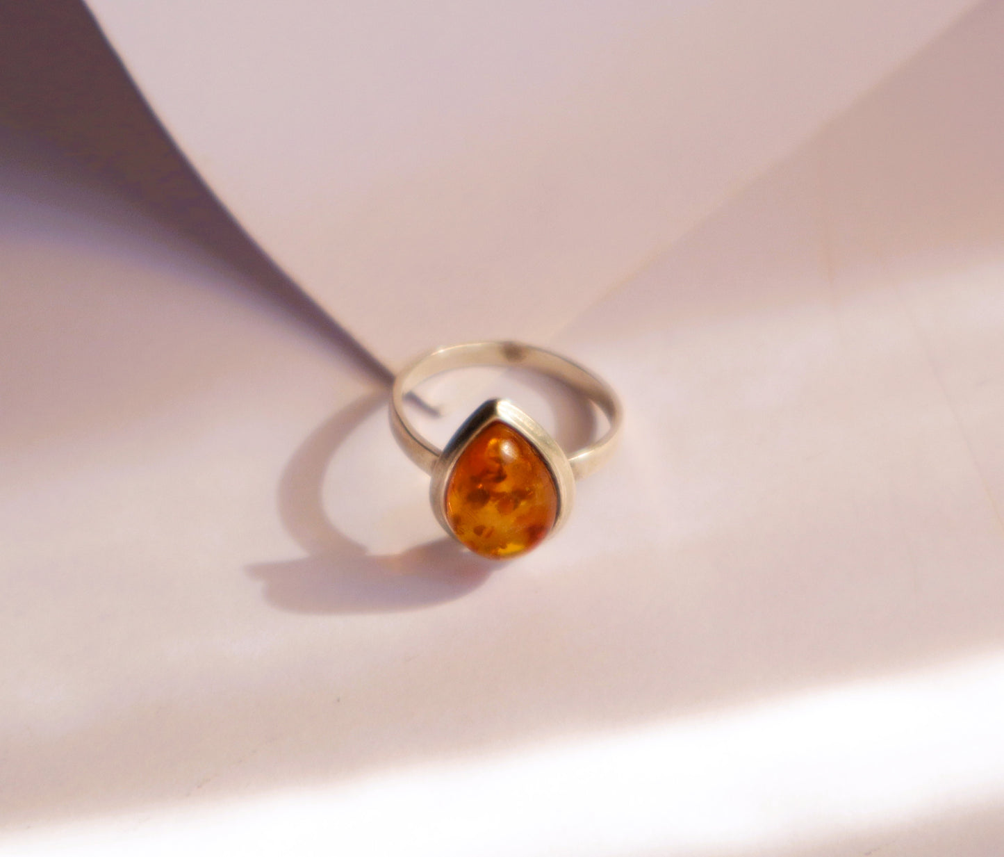 Amber with 925 Sterling Silver Ladies Pain Relief Ring