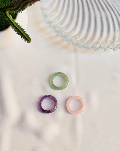 Natural Gemstones Rings; Amethyst, Rose Quartz, & Aventurine