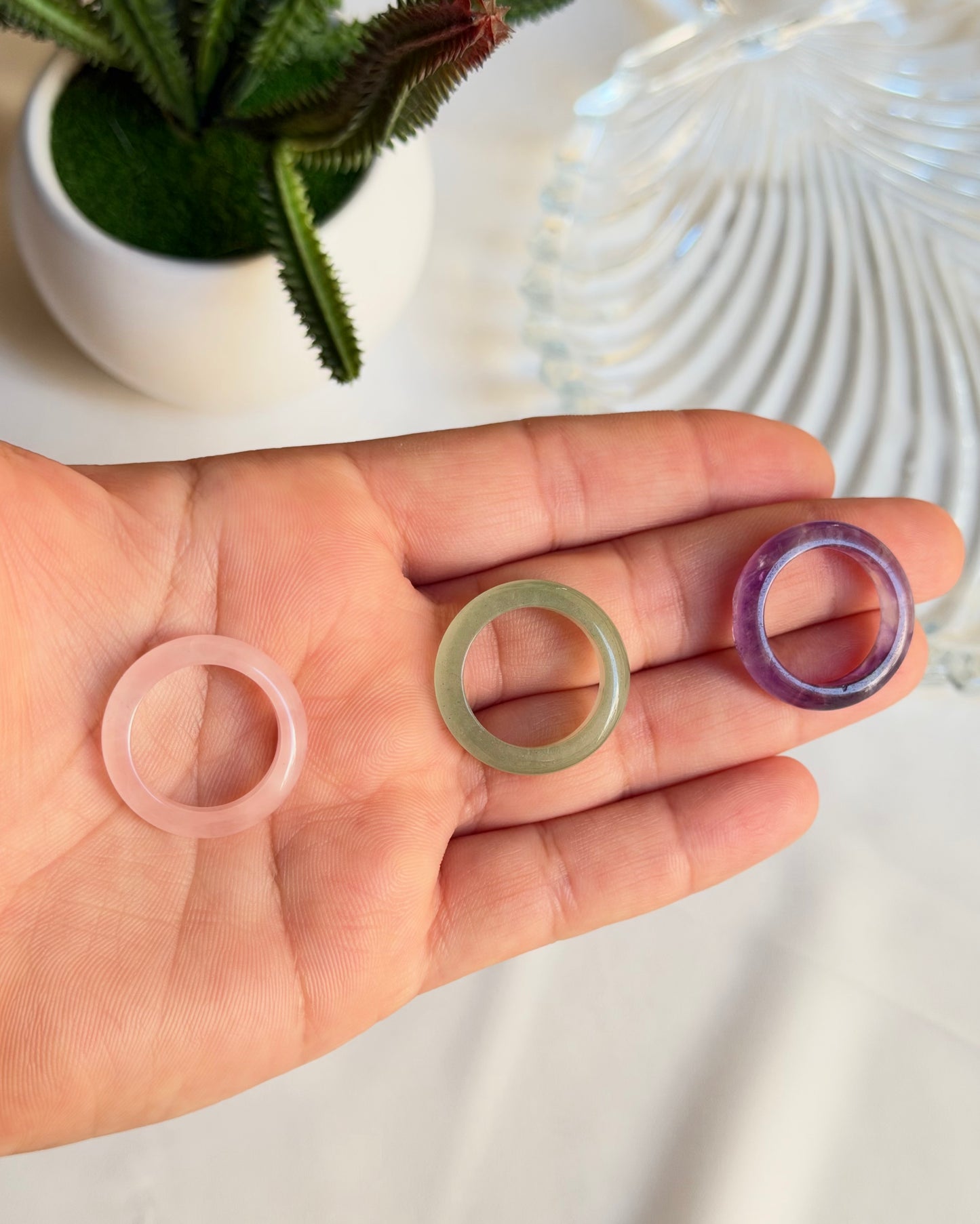 Natural Gemstones Rings; Amethyst, Rose Quartz, & Aventurine