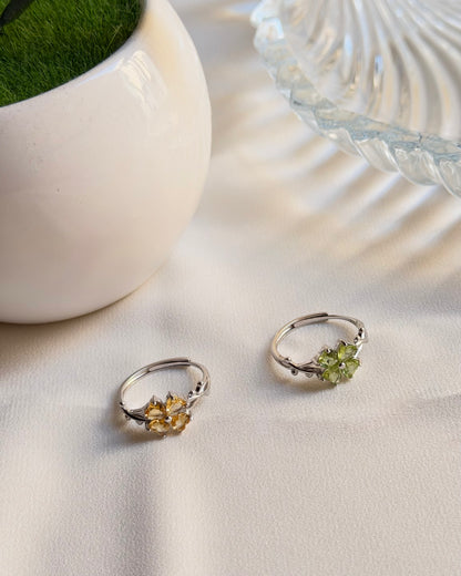 Blue Topaz, Citrine, Amethyst, & Peridot 925 Sterling Silver Adjustable Flower Rings