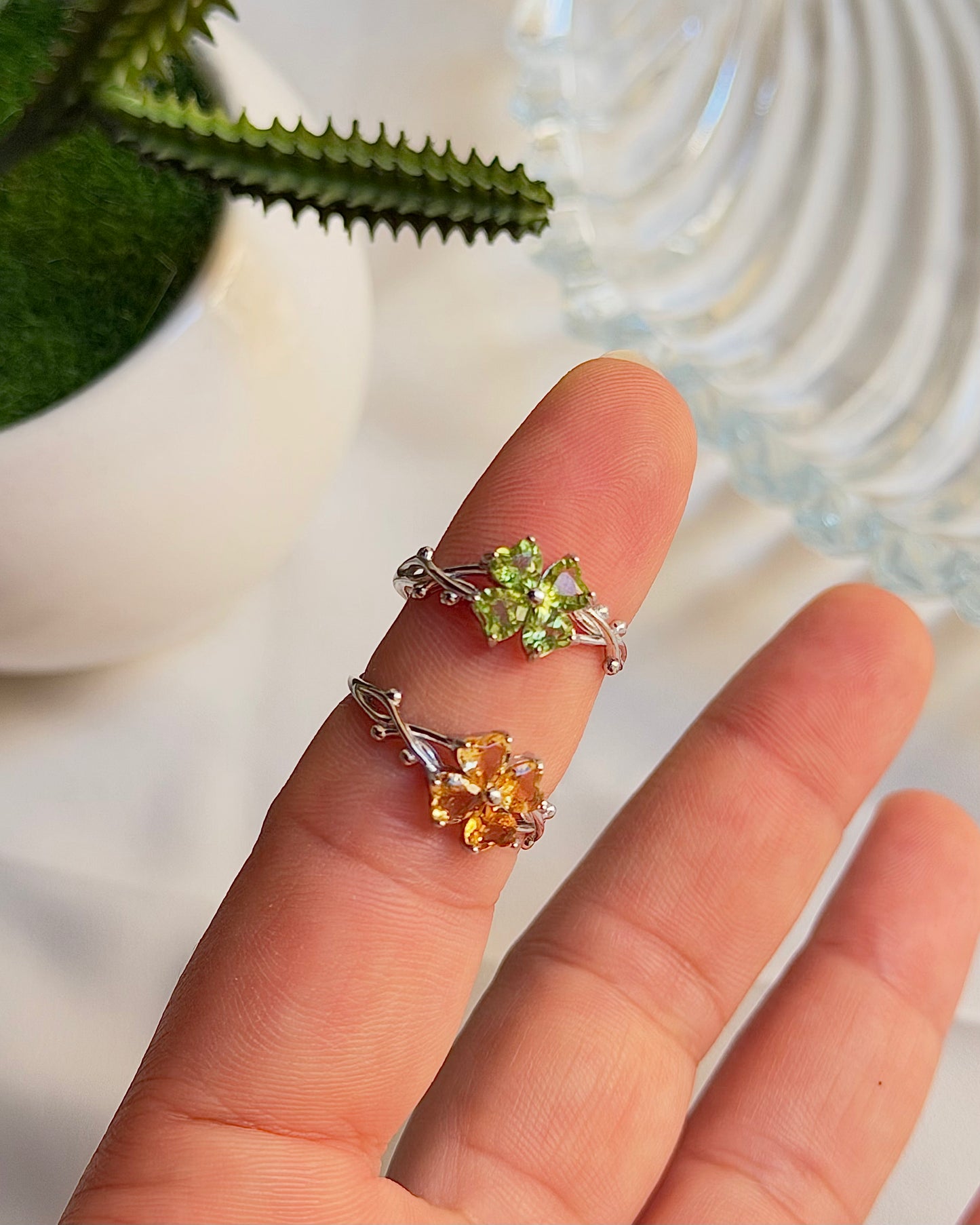 Blue Topaz, Citrine, Amethyst, & Peridot 925 Sterling Silver Adjustable Flower Rings