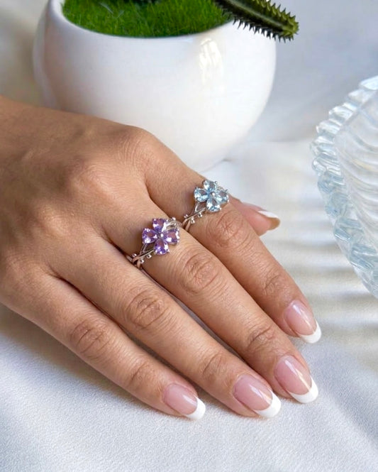Blue Topaz, Citrine, Amethyst, & Peridot 925 Sterling Silver Adjustable Flower Rings