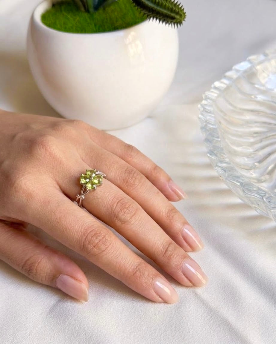 Blue Topaz, Citrine, Amethyst, & Peridot 925 Sterling Silver Adjustable Flower Rings